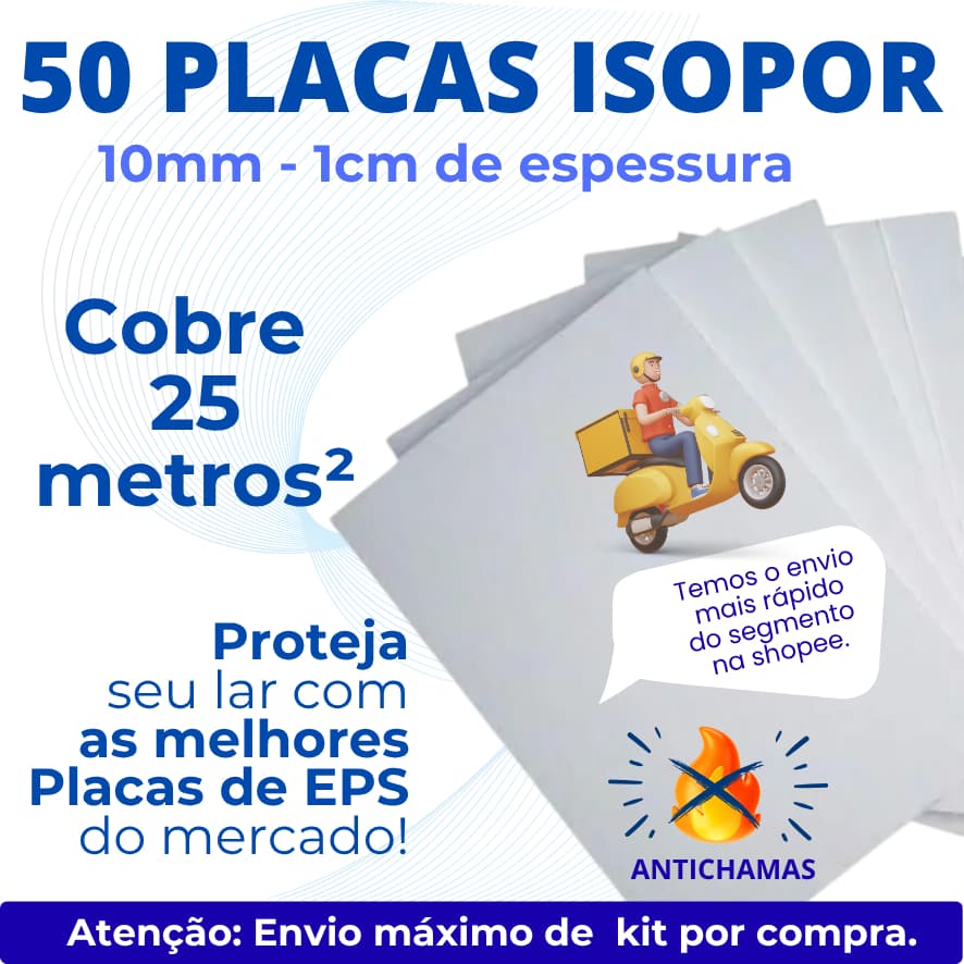 KIT 50 PLACAS EPS ANTICHAMAS COM 1 CM DE ESPESSURA - TÉRMICO - ANTICHAMAS - FORRO - PAREDE