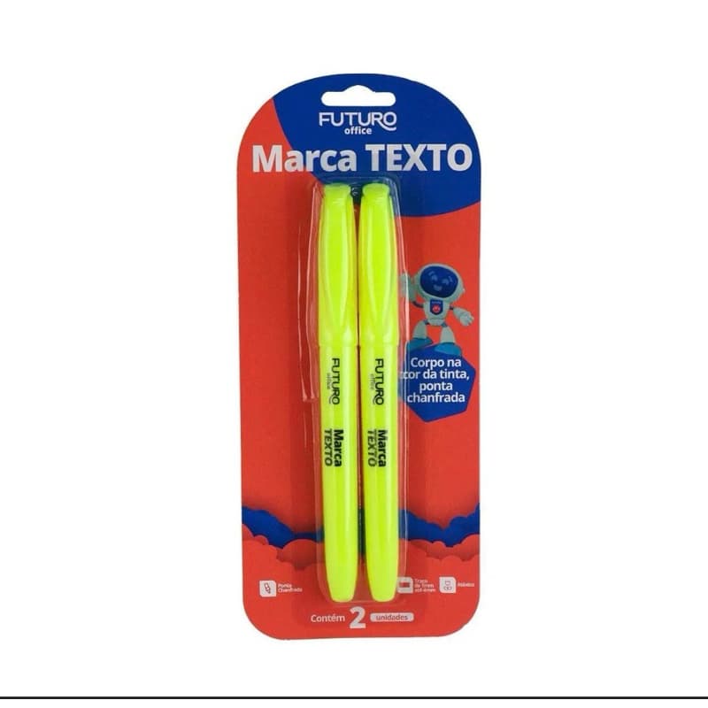 Kit 2 Marca-Textos Amarelo Neon Futuro Office – Ponta Chanfrada 1mm a 4mm