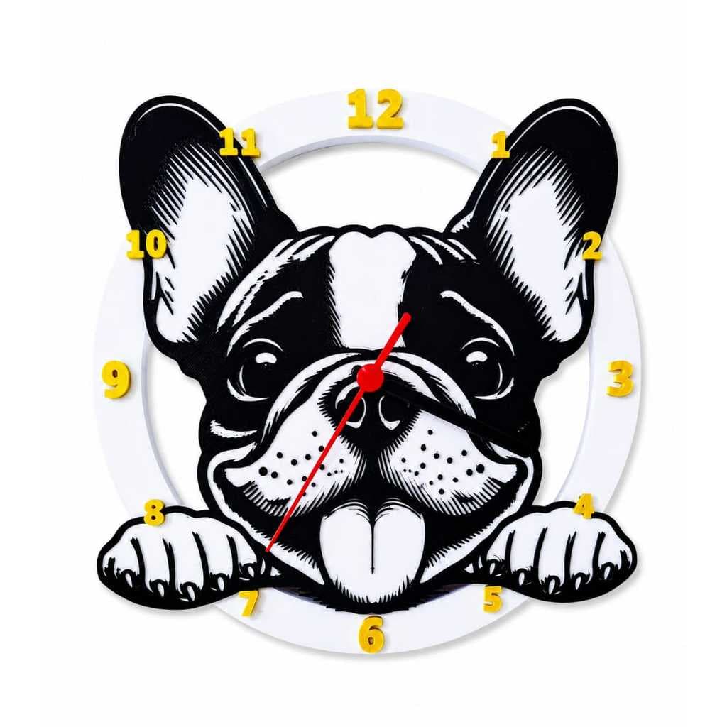 Relógio de Parede 3D Bulldog Francês – Decoração Criativa e Moderna para Amantes de Cachorros