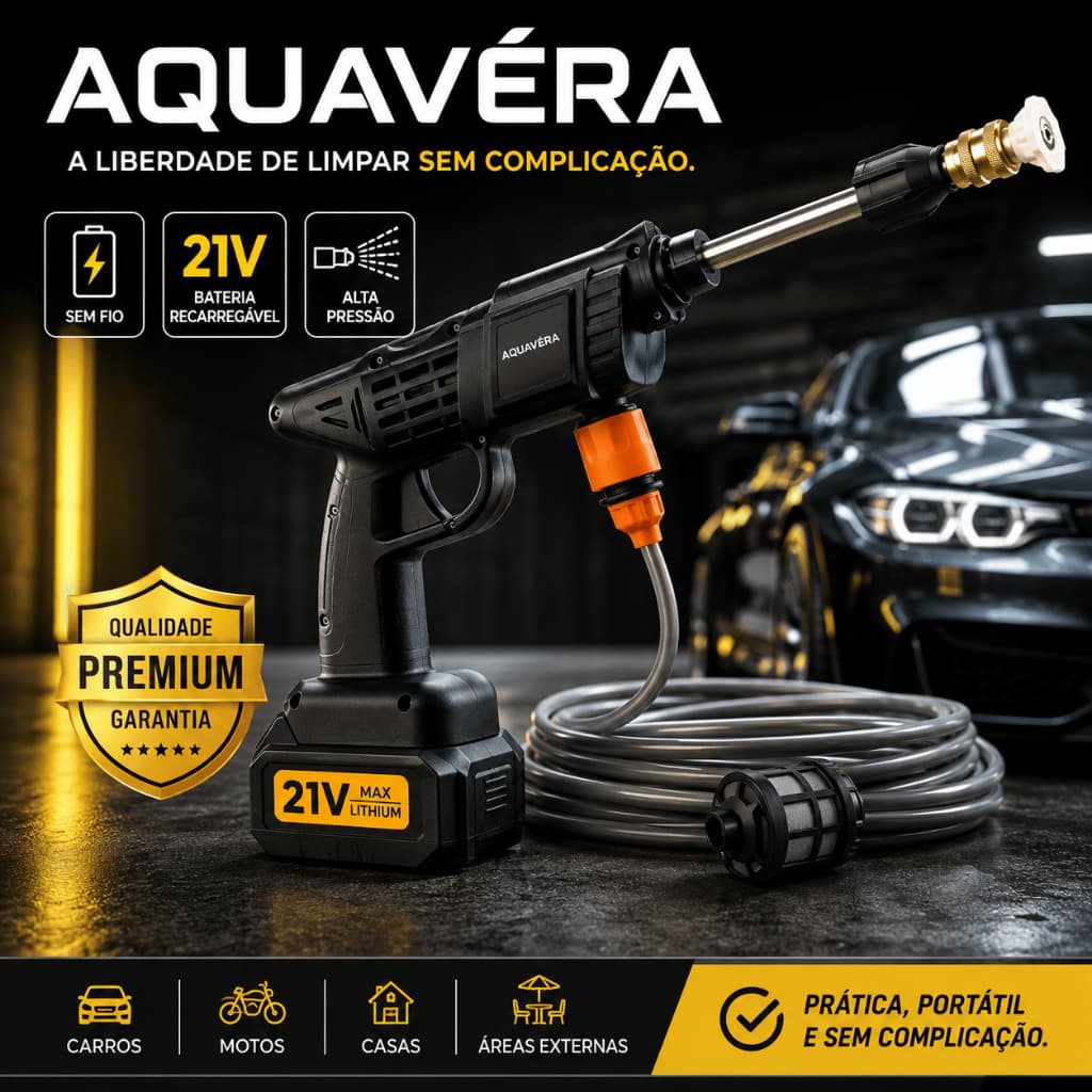 Lavadora de Alta Pressão Portátil 21V Recarregável Sem Fio com Bateria e Maleta
