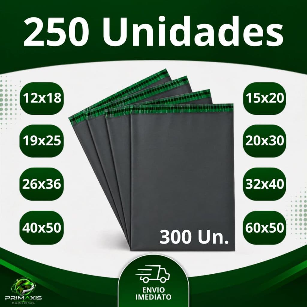 Kit c/ 250 Envelope Segurança Embalagem De Envio 12x18 15x20 19x25 20x30 26x36 32x40 40x50 60x50