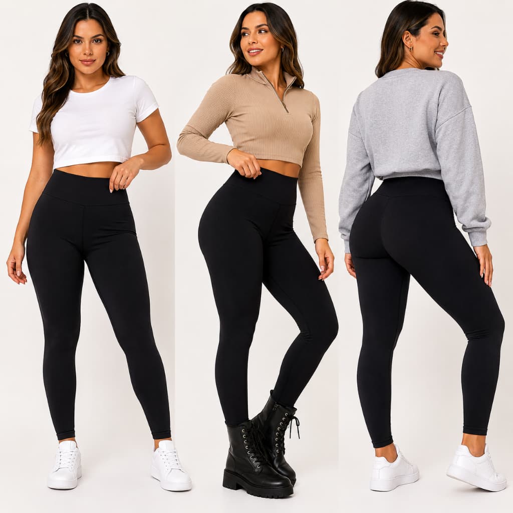 Calça Legging Feminina Suplex Flanelada Preta Inverno Confortável Tamanhos P ao G2 Plus Size Moda Feminina Blogueira Top