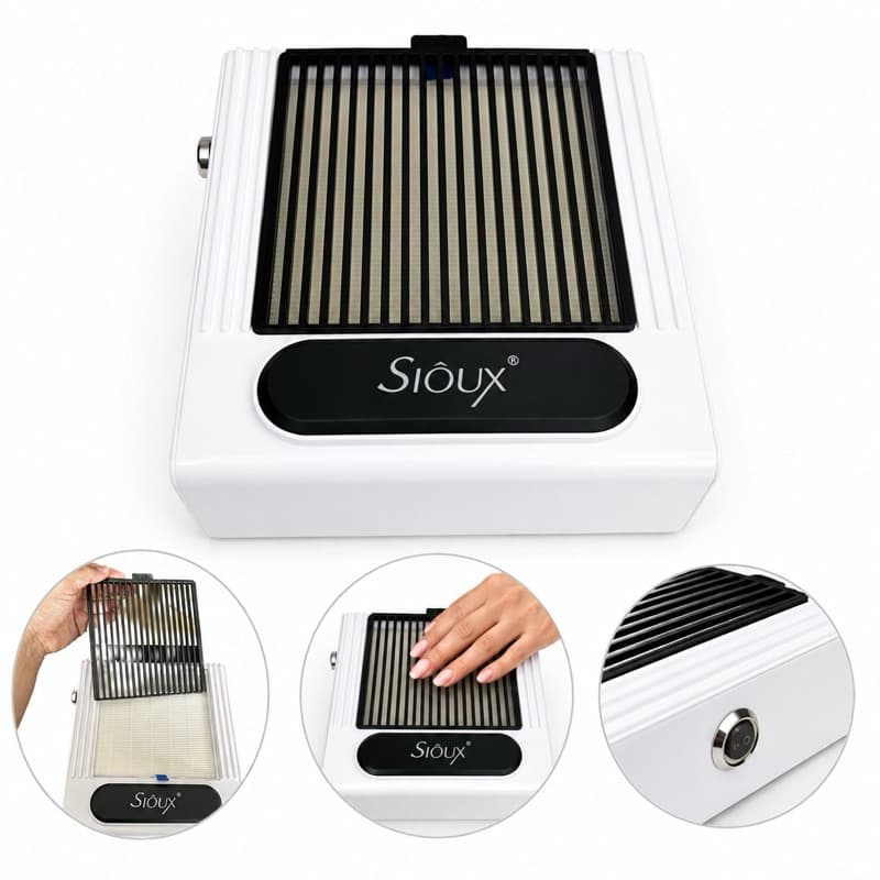 Coletor de Pó Sioux de Unha Profissional 80W Bivolt Aspirador Manicure Nail Designer com Filtro e Controle de Velocidade