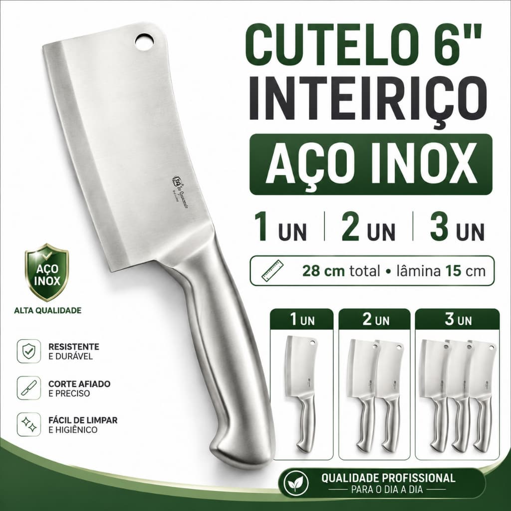 Cutelo Profissional Açougueiro Aço Inox Para Carnes Churrasco Cozinha