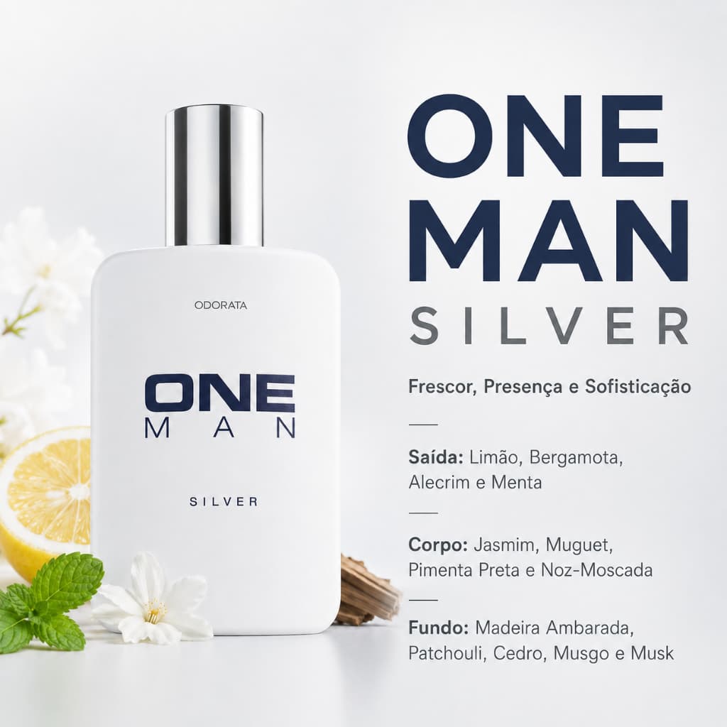 Perfume One Man Silver  Masculino Frescor Cítrico Com Fundo Amadeirado E Marcante 100ml Odorata