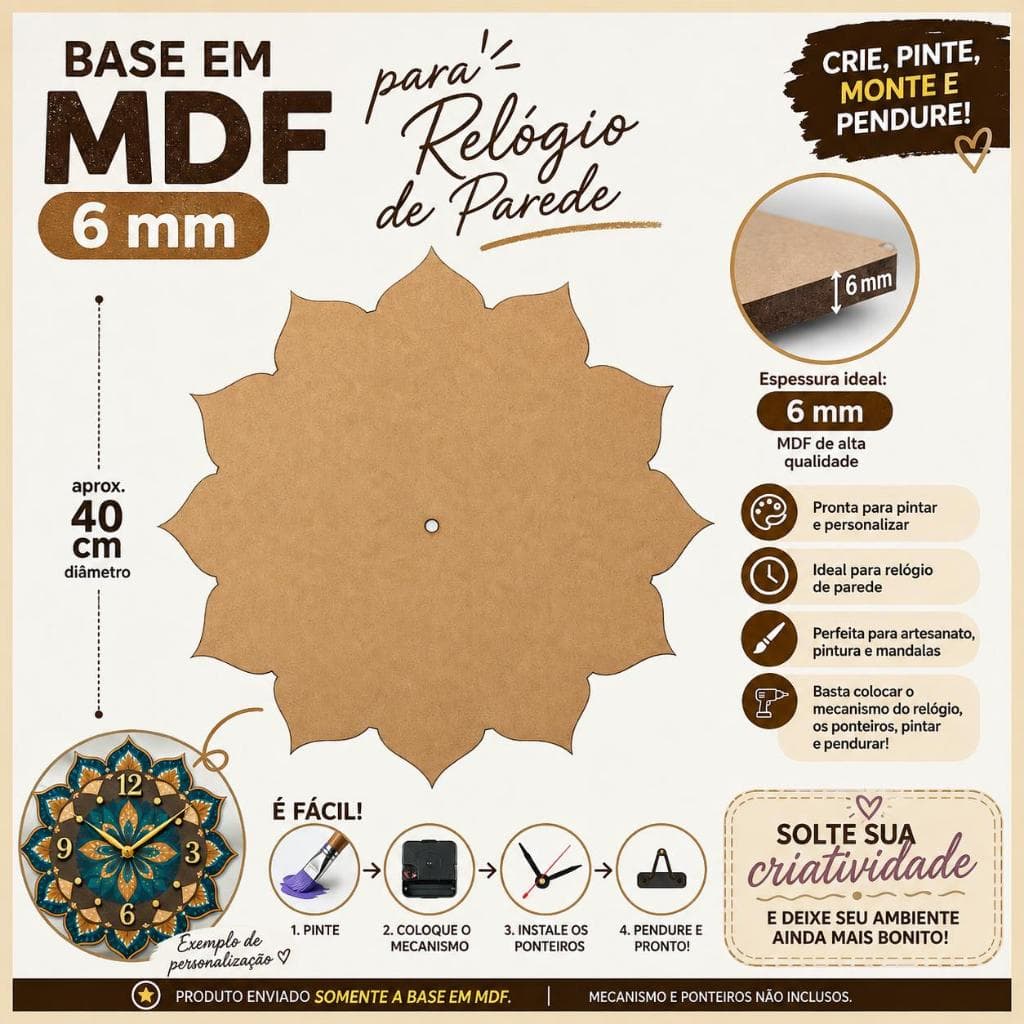 2 Bases de Pétalas em MDF para relógio de parede