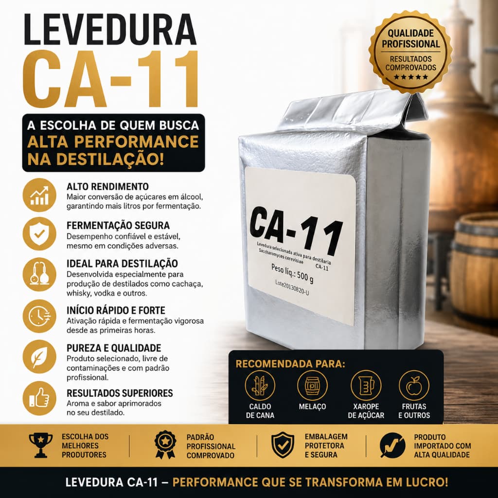 Levedura Fermento CA-11 500g Maior Rendimento e Aroma Superior para Cachaça
