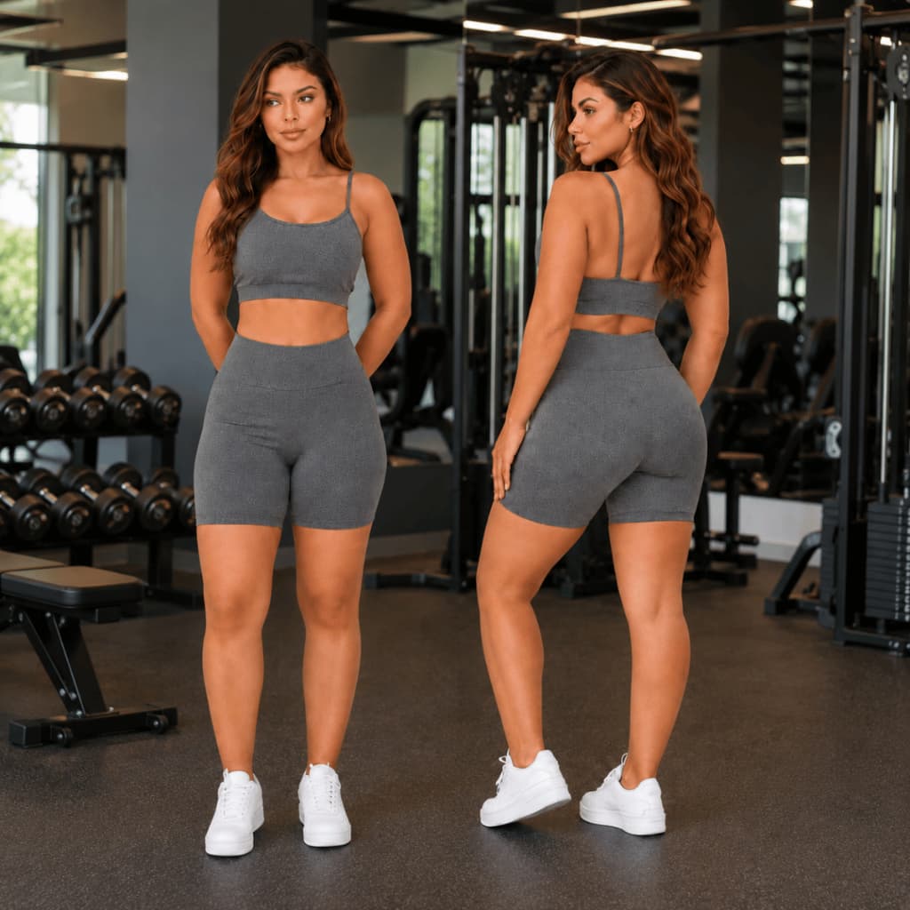Conjunto Fitness Top e Shorts Zero Transparência Feminino Empina Bumbum em Suplex