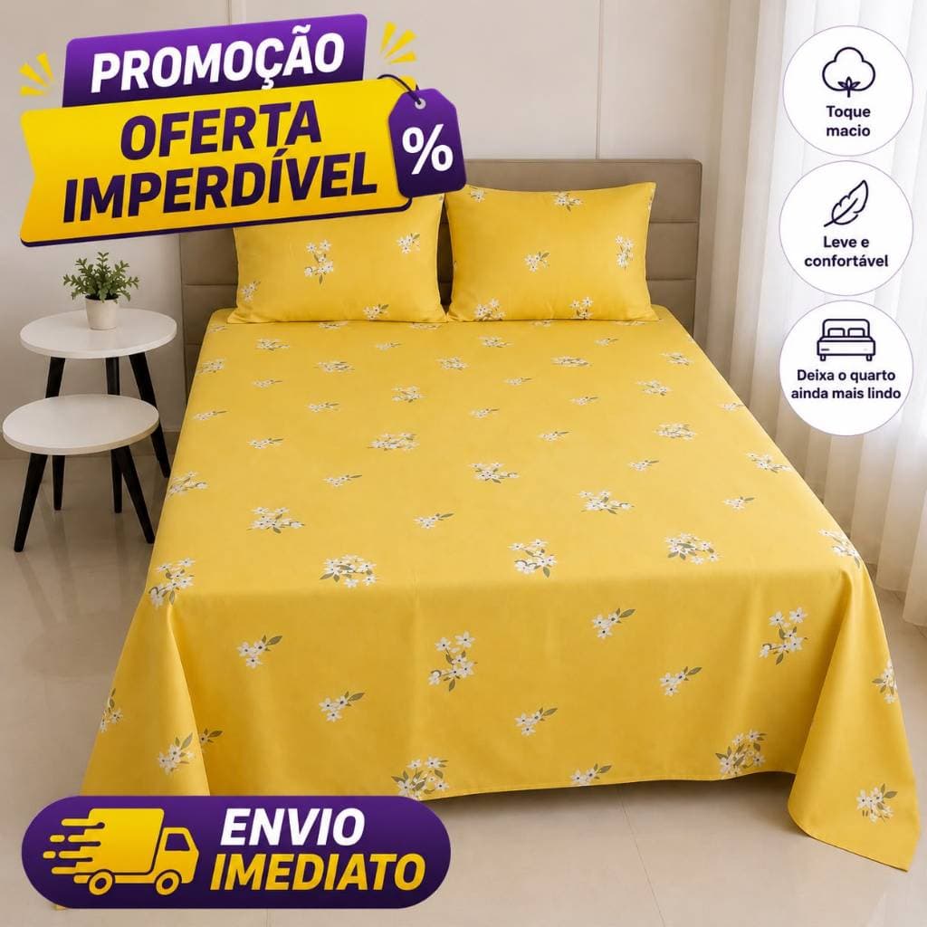 JOGO DE LENÇOL 3 PEÇAS CASAL BOX PADRÃO - OFERTA