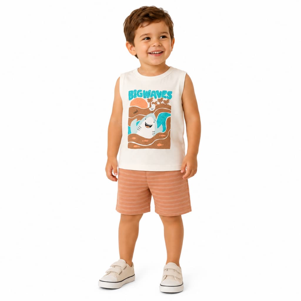 Conjunto Infantil Masculino Brandili Regata e Bermuda 100% Algodão
