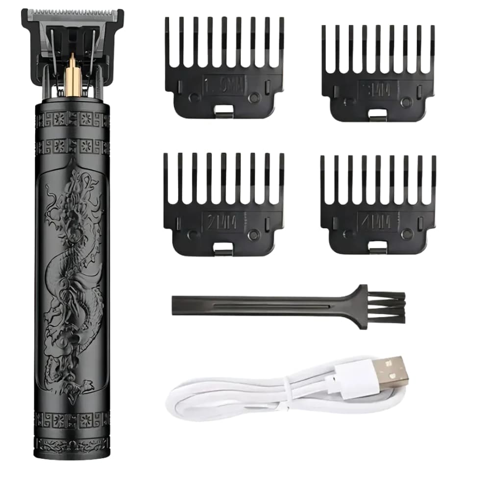 Máquina de Cortar Cabelo e Barba Vintage T9 Dragão - Recarregável USB - Aparador de pelos Acabamento e Pézinho