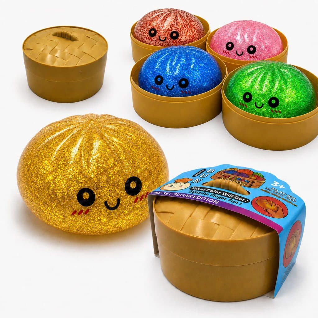 Dumpling Squishy c/ Orbes Bolinhas Anti Estresse Fidget Toy Sensorial Bao Bun Pãozinho Fofo Caixinha