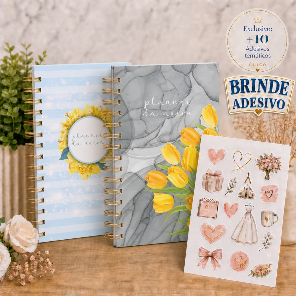 Planner da Noiva Amarelo Floral Agenda Casamento 298 Páginas Personalizado Checklist Organização A5 com 10 adesivos