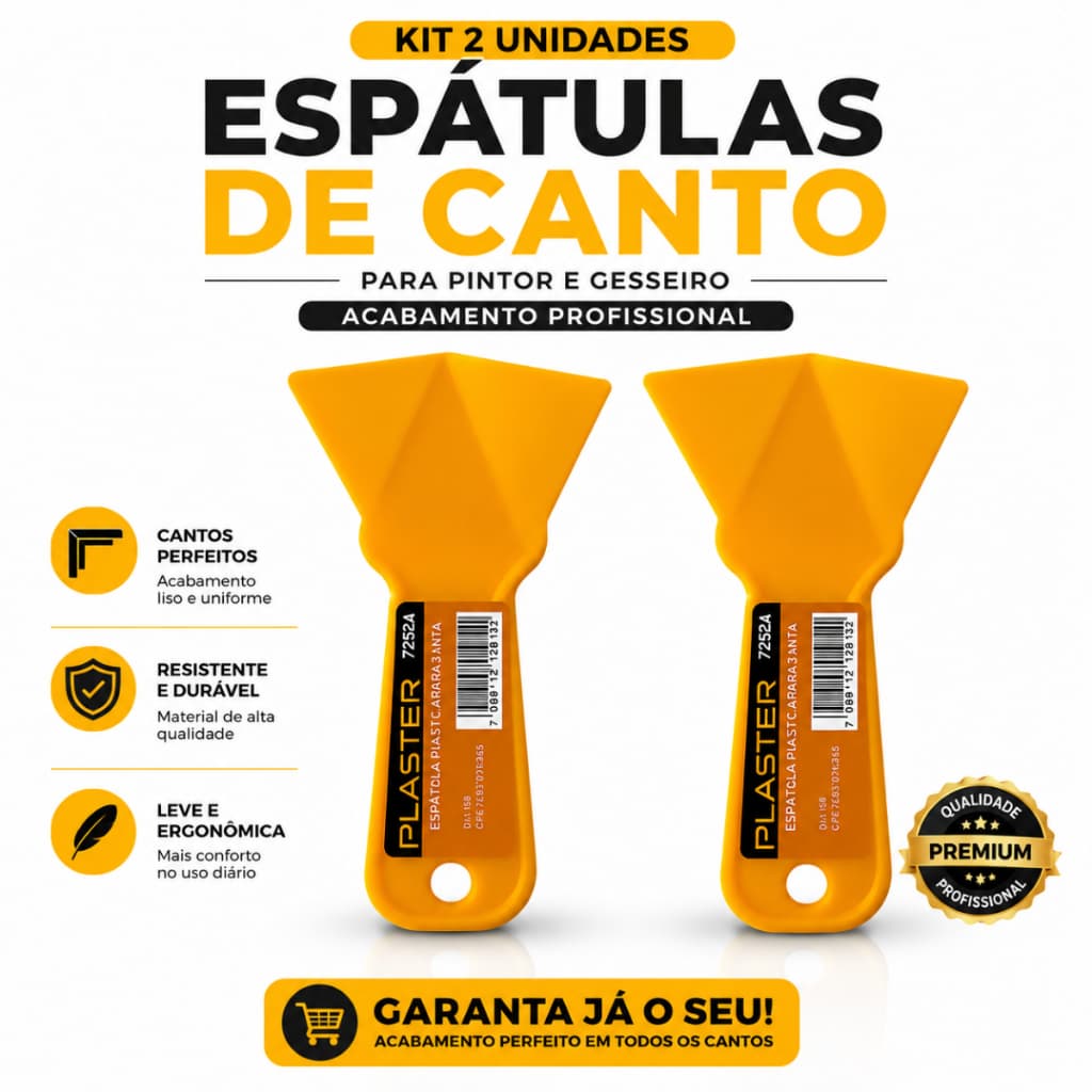 Kit 2un. Espátula Quina Canto Interna Externa Gesso 90 Graus Pintor e Gesseiro Profissional