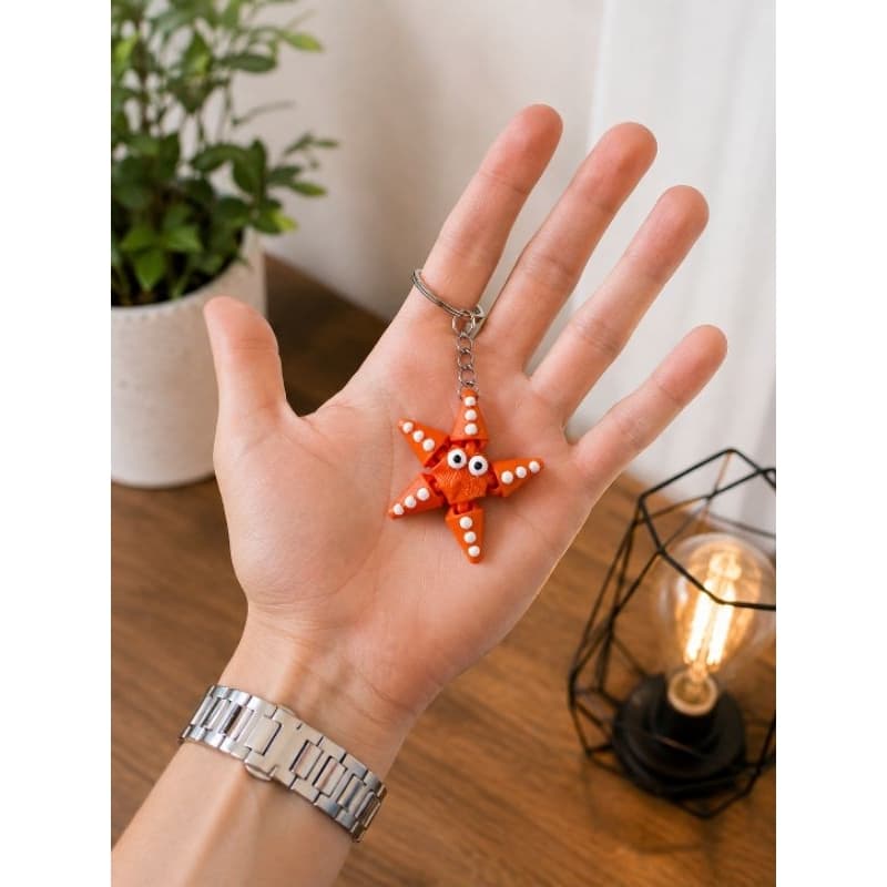 Chaveiro Estrela-do-mar Articulado Impressão 3D Engraçada Flexível Presente Aniversário Mochila Acessório