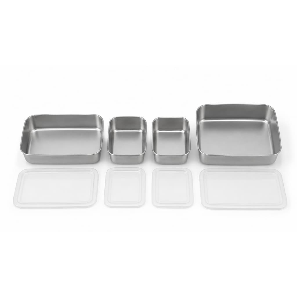 Kit 4 Potes Inox com Tampa Transparente 600ml a 2,2L