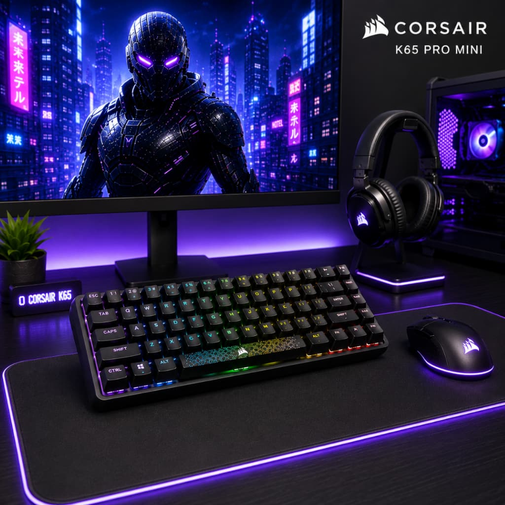 Teclado Gamer Mecânico Corsair K65 Pro Mini RGB 65% Switch Óptico OPX 8000Hz USB-C
