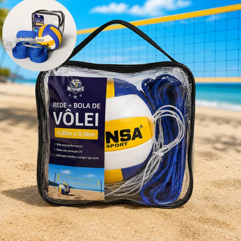Kit Volêi Completo 4m Rede + Bola + Fita Demarcação + Bolsa