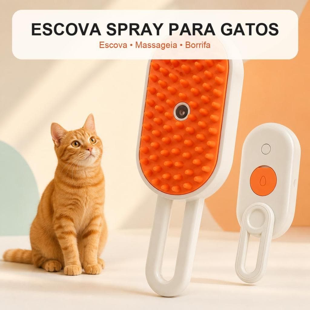 Escova Spray Pet Gato/Cachorro com Reservatório de Água, Cerdas Macias de Silicone, Cabo Dobrável, Massageia