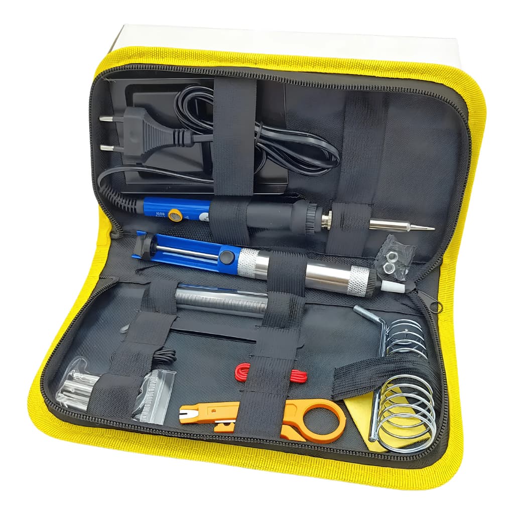 Kit Solda 60W 220V Para Eletrônica e Reparos com Sugador Estanho Alicate 6 Pontas e Estojo