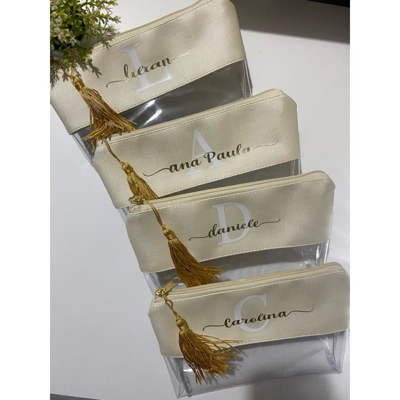 Necessaire Trapézio Kits com 4 a 12 unidades. Transparente / Feminina/ Maquiagem.Personalizada com nome ou iniciais.