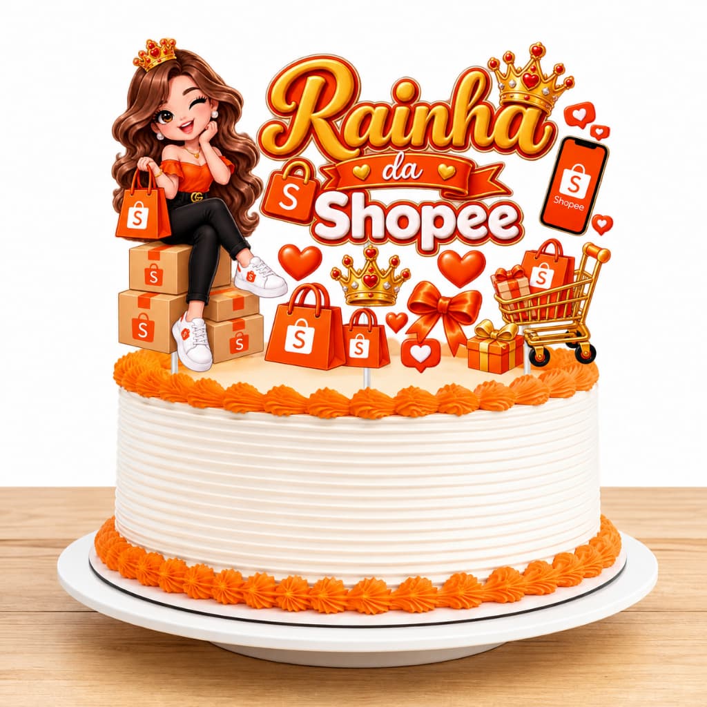 Topo de Bolo Rainha da Shoppe - Topo de Bolo Personalizado Rainha-Decoração de Bolo