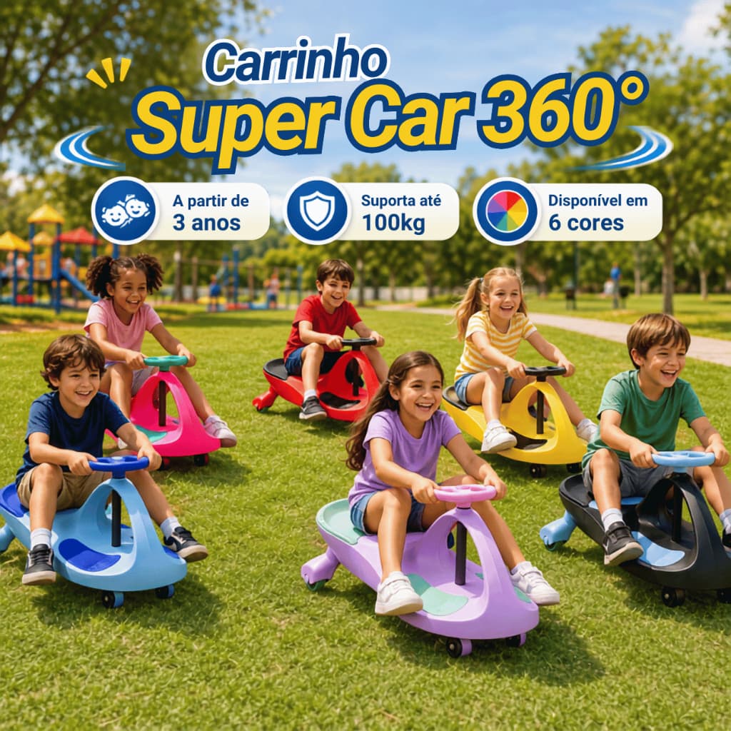 Carrinho Infantil de Rolimã Super Car 360° Sem Pedal Até 100kg +3 Anos 6 Cores