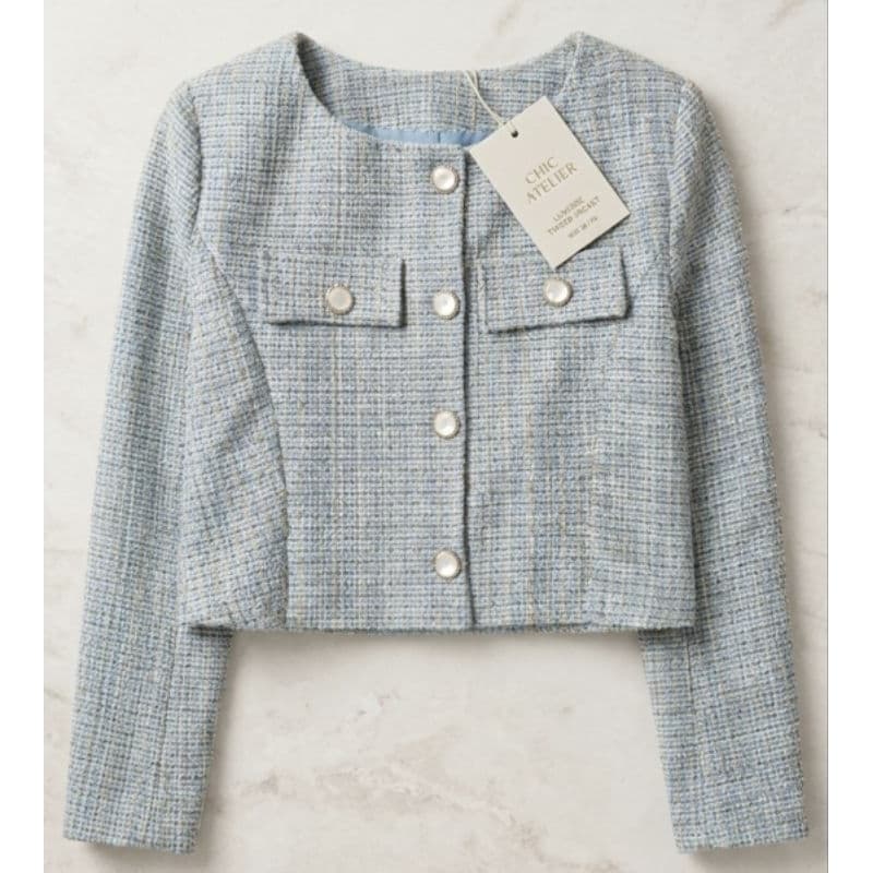 Casaco Feminino Tweed Estilo Coreano Dorama Cropped