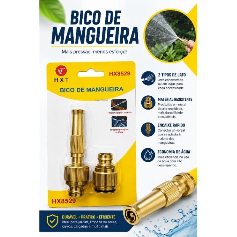Bico de Mangueira – Esguicho Regulável para Jardim, Lavagem de Carro e Limpeza com Conexão para Mangueira. Jato potente