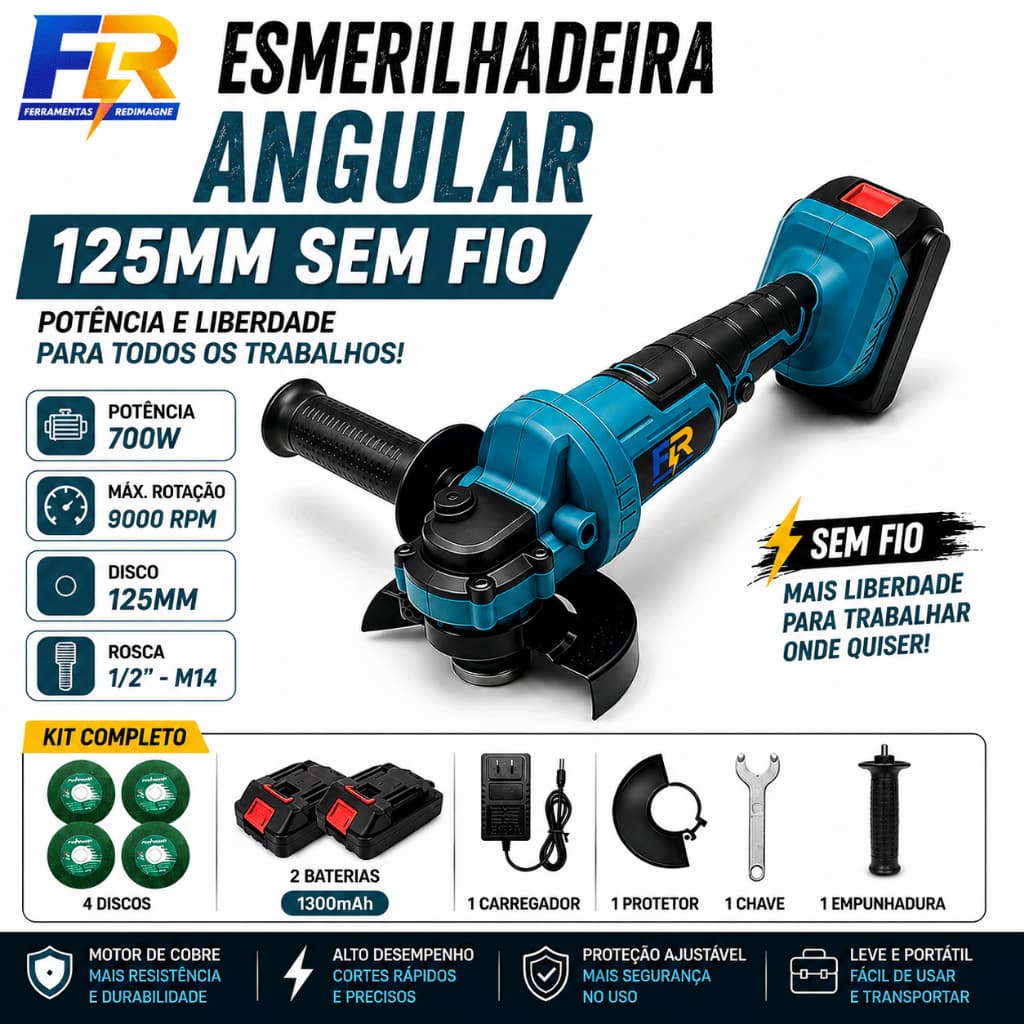 Esmerilhadeira A Bateria 4 Disco Esmerilhadeira Lixadeira  Esmerilhadeira Angular Sem Fio 125MM 48V
