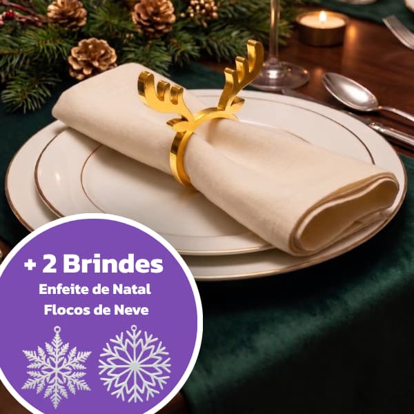 Kit Porta Guardanapo Rena de Natal | Mesa Posta Decoração| Enfeite de Natal + Brindes Exclusivos