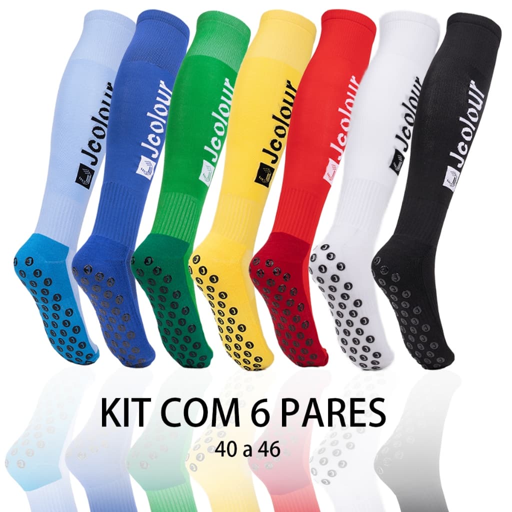 Kit 6 Meião De Futebol Masculino Longas Toalha De Fundo Antiderrapante Esportiva Respirável