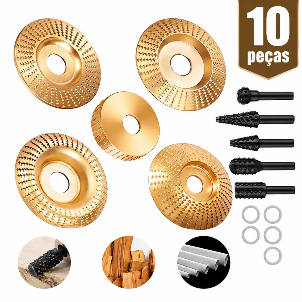 Kit 5 Disco de Desbaste Madeira para Esmerilhadeira moedor de madeira 16mm e 22mm Diâmetro interno