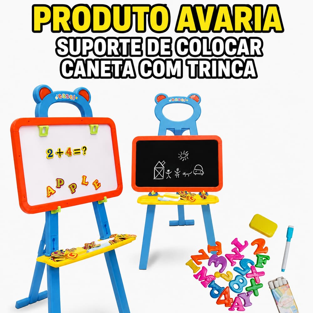 LOUSA QUADRO BRANCO INFANTIL MAGNETICO CAVALETE 3 EM 1 56 PECAS GIZ EDUCATIVO IMA AJUSTAVEL DESENHO APRENDIZADO AVARIA