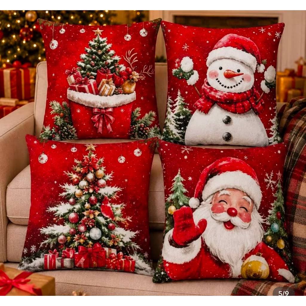 KIt com 4 capas de almofada natalina decoração Natal estampa digital com ziper