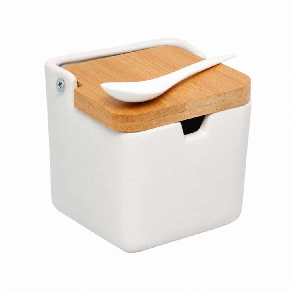 Saleiro Oasis Hauskraft 300ml de Cerâmica com Tampa de Bambu e Colher Linha Premium