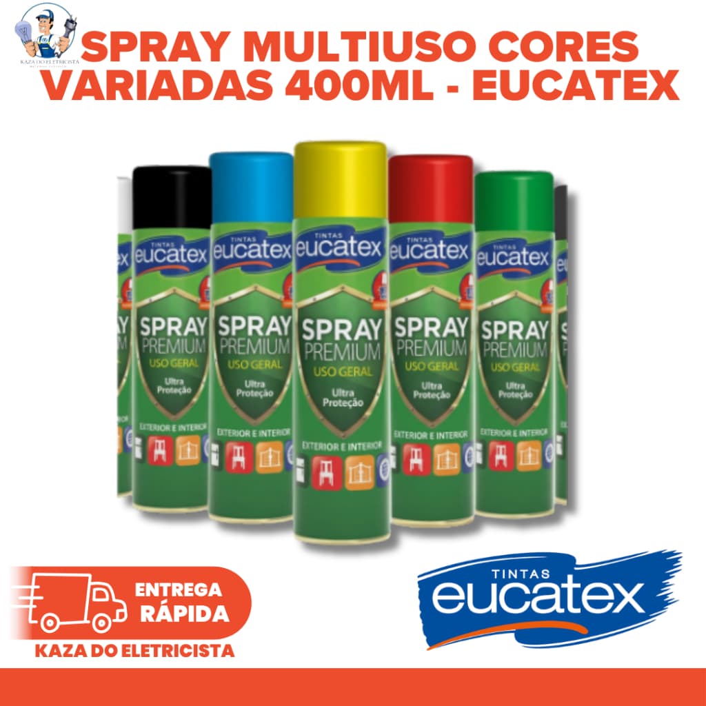 Kit Spray Multiuso Eucatex 400ml | Tinta Spray para Metal, Madeira e Plástico – Cores Variadas