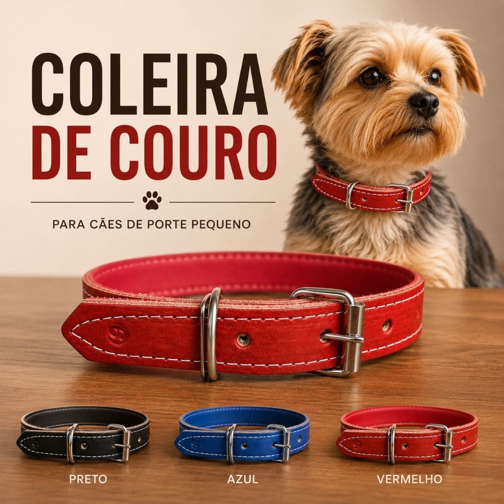 Coleira de couro para cães de porte médio e grande ´porte N8 e N6
