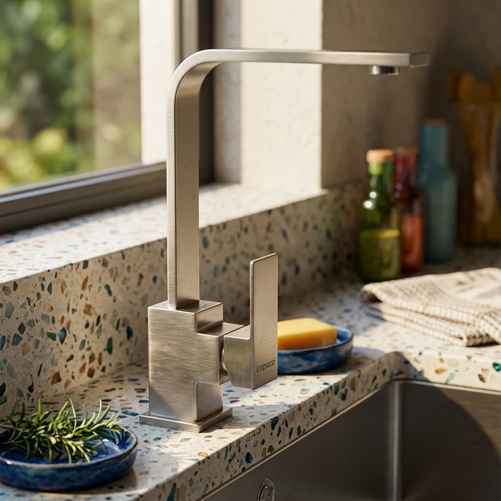Torneira Gourmet Para Pia De Cozinha E Banheiro Misturador Agua Quente E Fria Inox Escovado Gira 360°