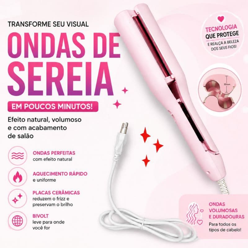 Modelador de Ondas Triondas Wavy Cerâmica Bivolt 210°C Babyliss Ondas de Sereia Profissional