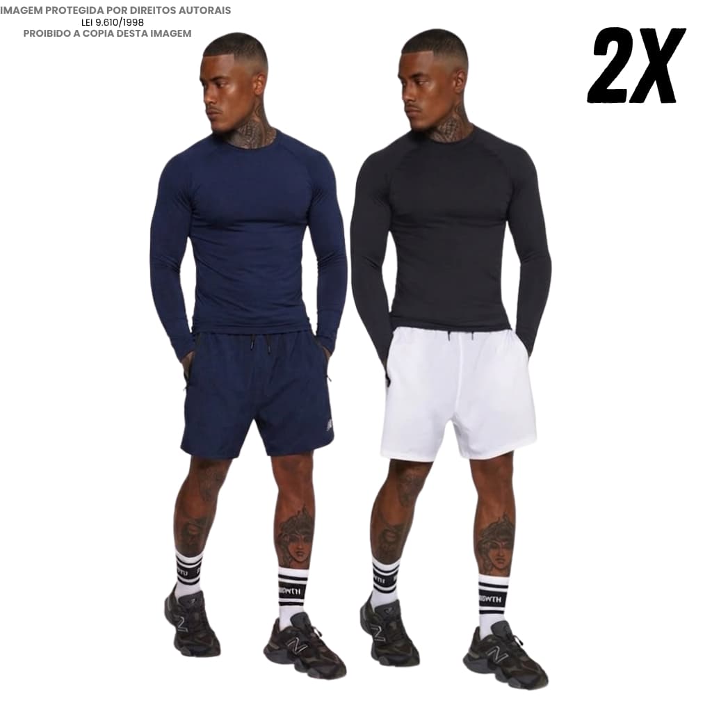 Kit 2 Camisa Masculina Térmica Proteção Solar Segunda Pele UV50+ Manga Longa Unissex Academia Ciclismo Corrida