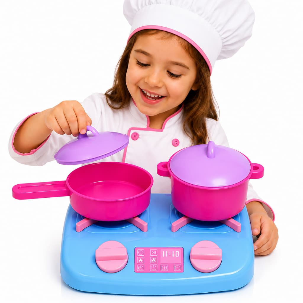 Kit Fogão e Panelas de Brinquedo Plástico Faz de Conta Cozinha Infantil 3 Peças