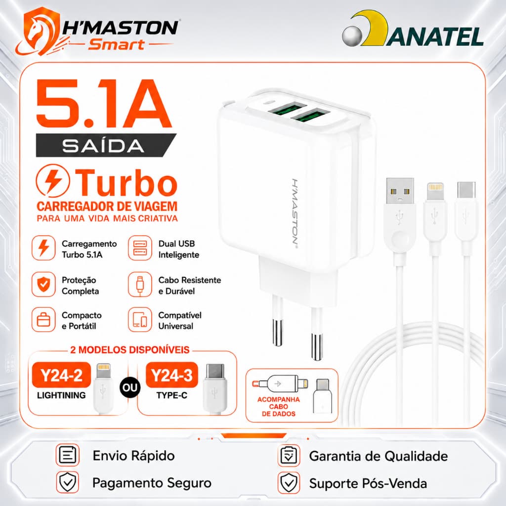 H'maston Y24 Carregador Iphone Turbo Carregador Turbo Tipo c Cabo Carregador Tipo c Turbo Carregador Turbo Iphone