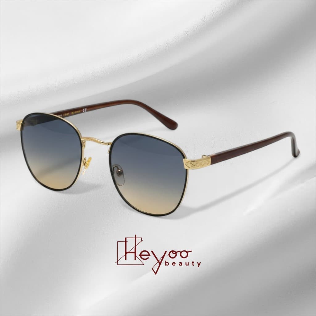 HEYOO Óculos De Sol Redondo Retrô Armação Metal Leve Dourado Lente Degradê UV400 Unissex