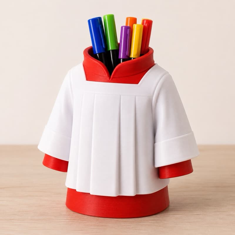 Porta Canetas de Coroinha Religioso Vermelho e Branco