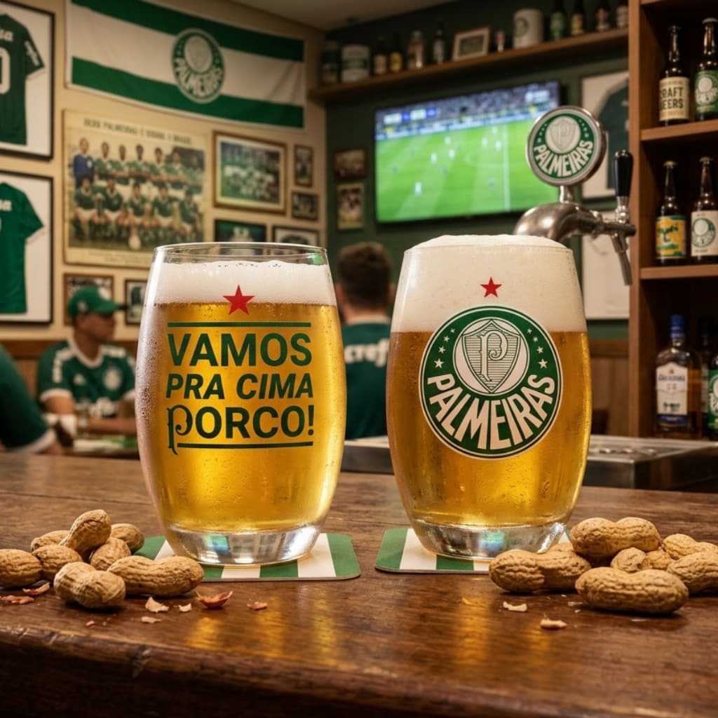 Jogo 2 Copos Palmeiras Long Drink 470ml de Vidro – Copos Verdão para Cerveja, Drinks e Bebidas – Presente para Torcedor