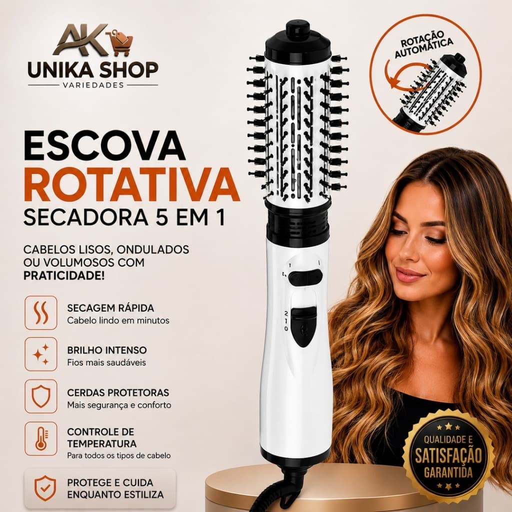 Escova Secadora Rotativa 3 em 1 ID-S110-DO  Bivolt 1200W Modeladora Alisadora 2 Escovas Rotação 360° Ar Quente