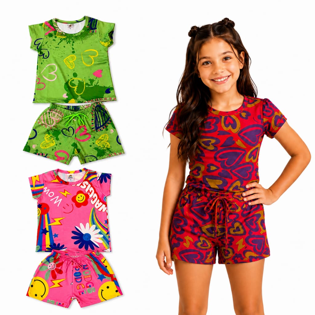 Conjunto Infantil Menina Blogueirinha Tamanho 01 ao 14 | Blusa e Shorts Infantil | Roupa Infantil Menina Verão