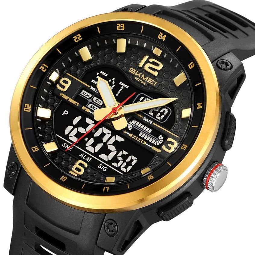Relógio Masculino Skmei AnaDigi 2401 Preto e Dourado (Resistente à água 5ATM, Esportivo, Despertador, Cronômetro)