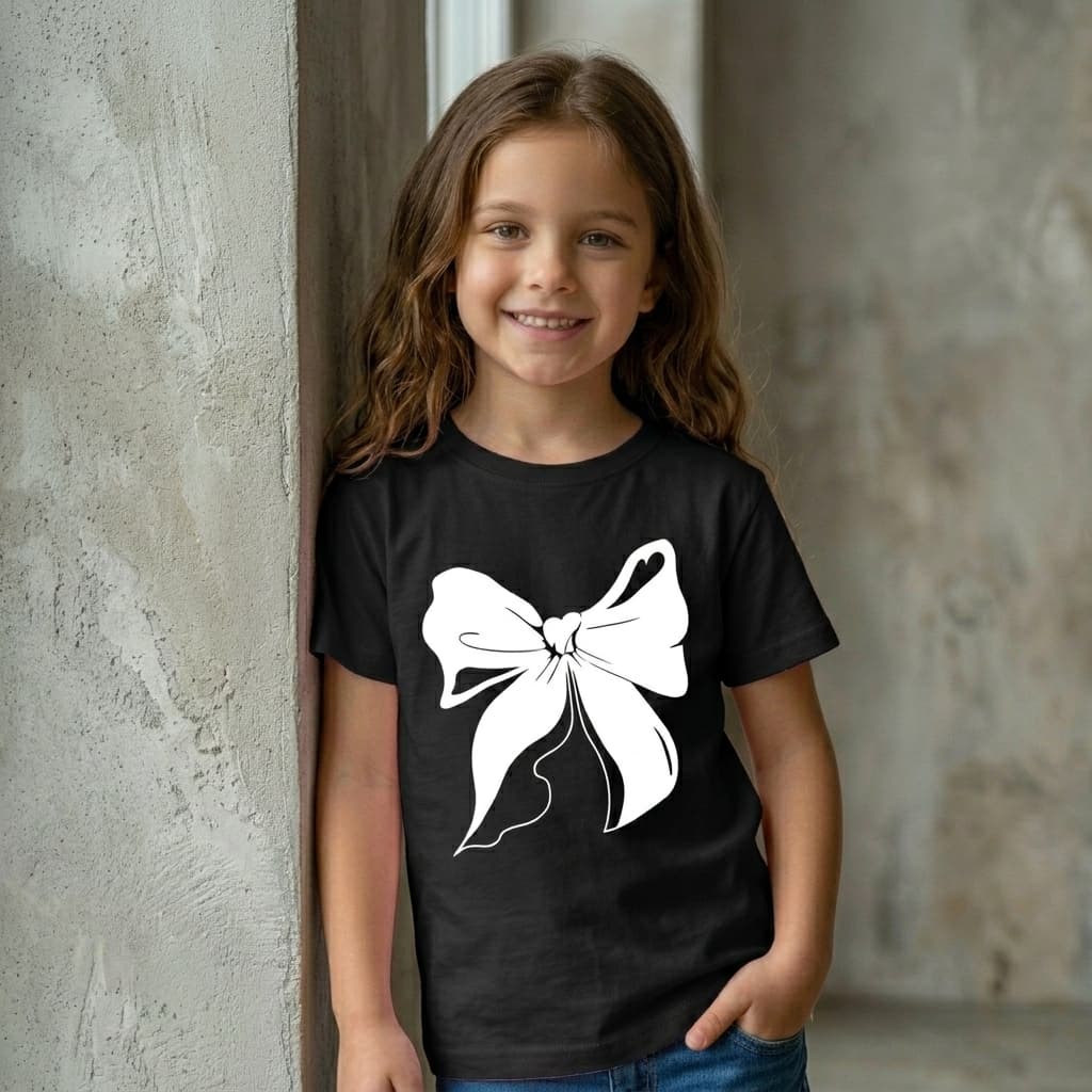 Camiseta Manga Curta Gola Redonda Estilo Oversized Casual Colorida Infantil Simples Ideal Para Meninas Estampa De Laço